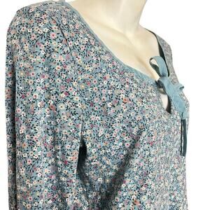 Express Jeans Vintage Y2K Long Puff Smocked Cuff Sleeve Floral Knit Top Shirt M